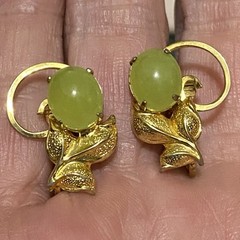 Signed Vintage 1/20 12K GF Green Jade Earrings Artist A. S. JJJ Clip On medium