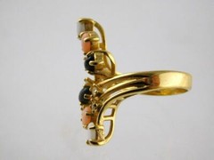18k HGE Green Pink White Gem Cocktail Ring Gold Electroplate Size 6.75