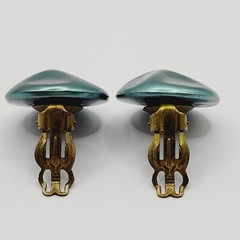 Green Blue Almost Metallic Color Dimpled Puckered Round Vintage Clip On Earrings