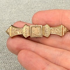 Vintage Antique Victorian Bar Brooch Etched Boat Scene Trombone Clasp 2 Inches