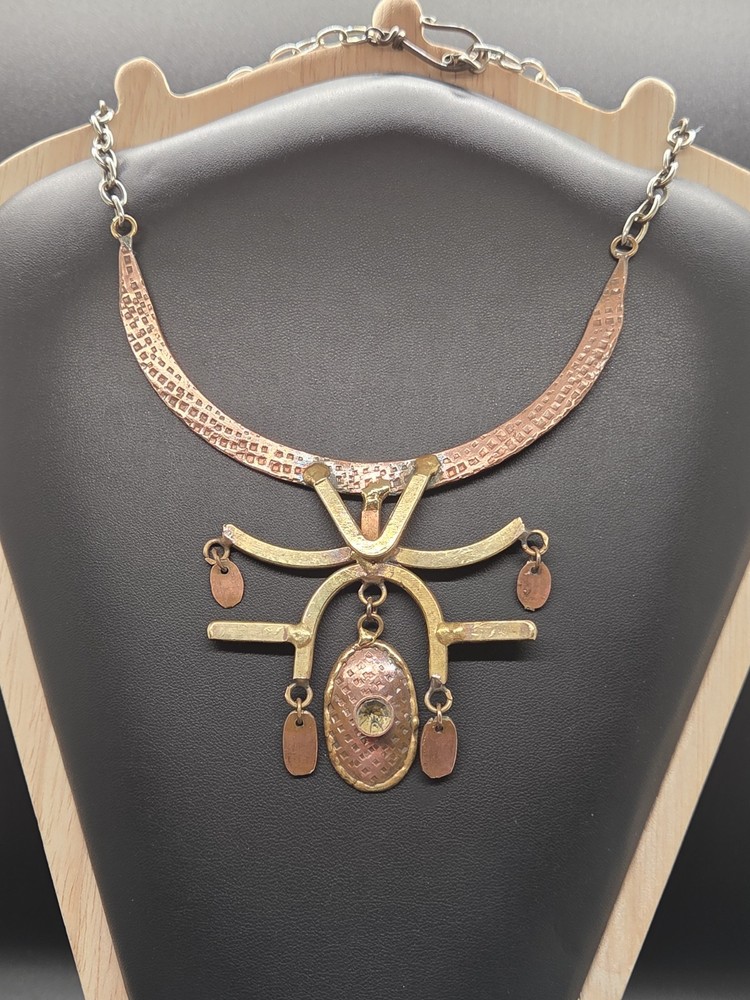 Vtg Brutalist Mixed Metals Abstract Bib Collar Choker Handmade Necklace AS IS
