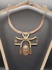 Vtg Brutalist Mixed Metals Abstract Bib Collar Choker Handmade Necklace AS IS