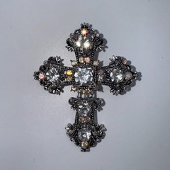 VTG Filigree Cross Brooch Pin Aurora Borealis Rhinestone Silver Tone Religious