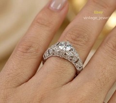 1.93CT Round Lab Created Diamond Antique Vintage Filgrain Ring 14K White Gold FN