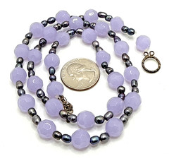 Genuine Baroque Pearl Purple Faceted Glass Bead Necklace 925 Sterling Silver 23″