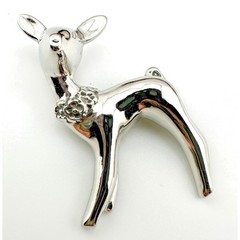 Reindeer Brooch Pin with a Floral Collar Vintage 1960’s Silver Tone