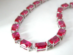 Sterling Silver 925 Lab Created Pink Ruby Tennis Bracelet 8″