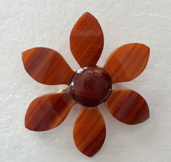 Vtg 60s Lucite/Plastic Brown Flower Striped Brooch/Pin 3″ & Earrings (SEE BELOW)