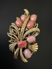 Vintage pink coral alloy Brooch.