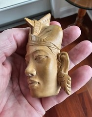 Vintage Wooden Brooch Carved 3.75 Inches
