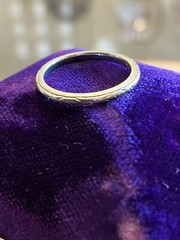 18k White Gold Band Antique Vintage Engraved Stackable Ring Band 2mm US 6.25