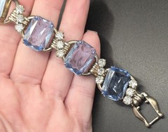 VINTAGE JULIANA (D&E) LIGHT BLUE RHINESTONE 5-LINK BRACELET & EARRINGS