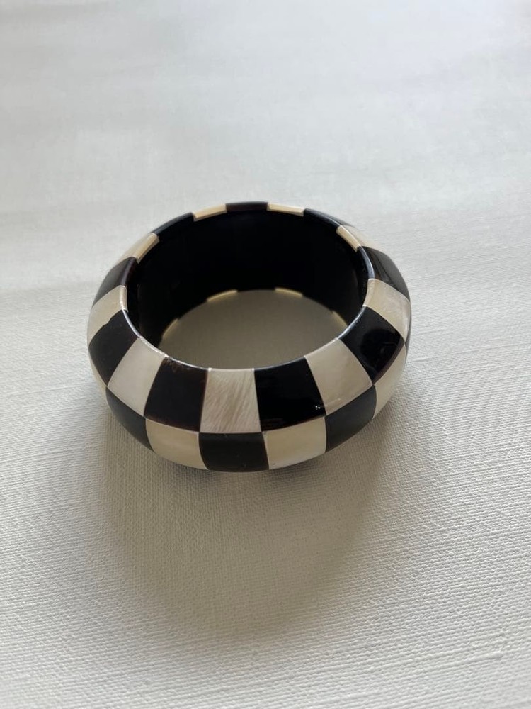 Check Pattern Bangle Plastic Black White Vintage Not specified