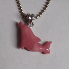 Vintage Pink Dolphin On 15 5/8″ Ball Chain Necklace – Marked .925, KC & Italy