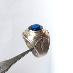 VG STERLING SILVER MENS MILITARY SNIPER BLUE SAPPHIRE RING SZ 10.25 & 21MM 11gr
