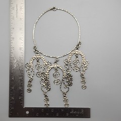 Vtg Hammered Necklace Etruscan Revival Scrollwork Choker Silver Tone Statement