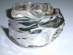 VINTAGE BRUTALIST DONALD MARKSZ STERLING NUGGET CRUMPLED STERLING CUFF BRACELET!