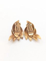 Vintage Gold Art Deco Abstract Clip On Earrings Statement Costume Jewelry Modern
