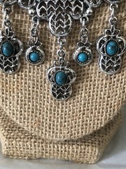 Vintage Silver Tone Faux Turquoise Necklace Tribal Festival Boho Stunning
