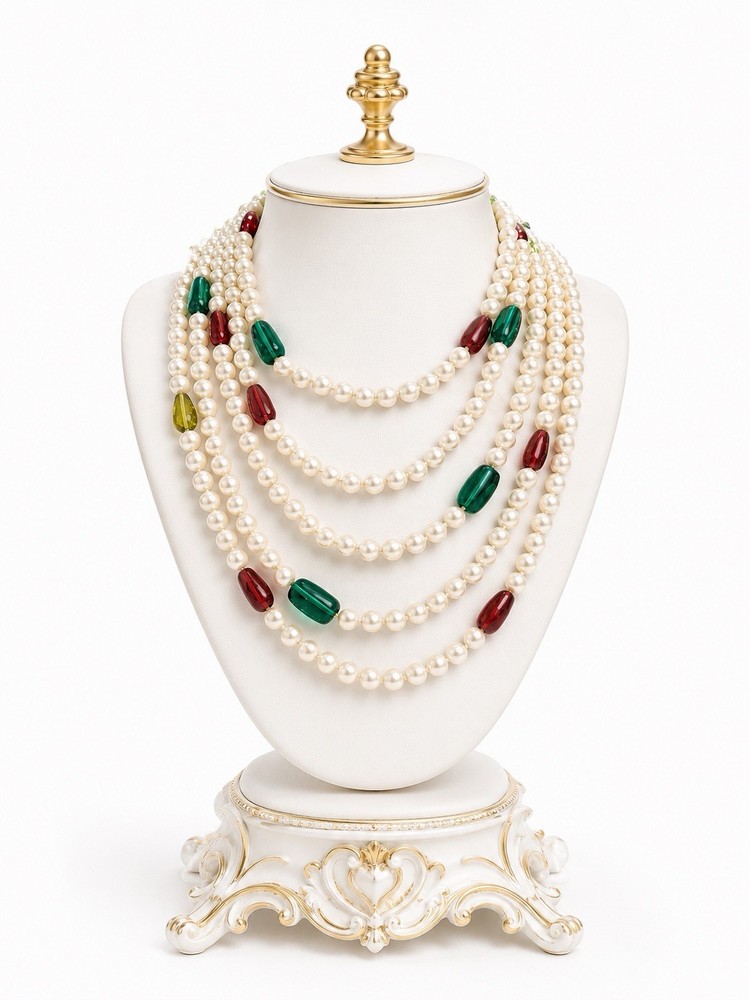 Kenneth Jay Lane Layered Lucite Pearl Necklace