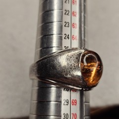 Vintage Clark & Coombs Sterling Silver Ring Amber Glass Cabochon Size 11.75