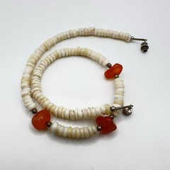 Vintage PUKA Shell Necklace with Carnelian Barrel Clasp 15 in Choker Beachy