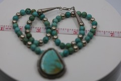 Heavy Turquoise and Silver Beaded Pendant Necklace Sterling Silver