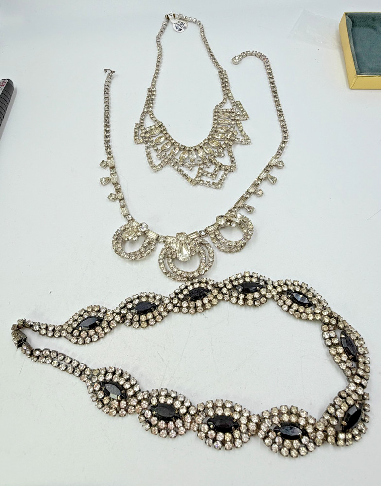 Vintage Necklace Lot Rhinestone 3 Piece MCM Era PJ