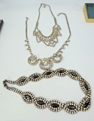 Vintage Necklace Lot Rhinestone 3 Piece MCM Era PJ