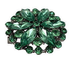 Gorgeous Green Floral Brooch Silver Tone Foil Back Navette Shaped Stones 1.5″