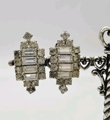 Victorian Crystal Earring Silver Tone Clip on Adorable Wedding Bridal 1.5 in #2