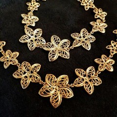 Avon Filigree Flower Necklace Bracelet Earrings NEW 2008 Gold Plated Statement