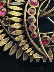 Vintage 1990s Pink and Purple Rhinestone Swirl Pin w/Brass Toned Finish