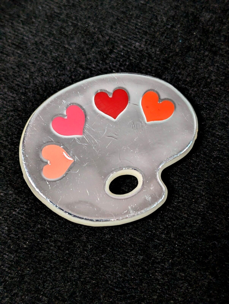 Vintage Hallmark 1984 Heart Paint Palate Pin Brooch Acrylic Pink Silver
