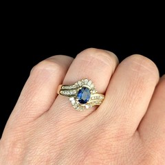 Vintage Sapphire Diamonds 14k Yellow Gold Ring Bypass Ballerina Style Estate