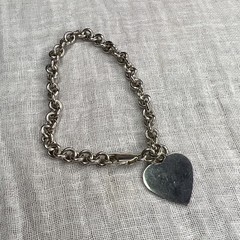 VTG 925 Sterling Heart Charm Bracelet Rolo Link 18.47g Adjustable 6.75in