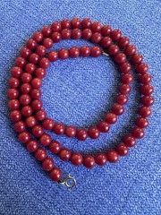 Vintage Red Coral Bead Necklace 18” 5.5mm Round Beads 14K Gold Clasp