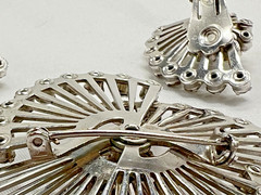 Vintage Coro Brooch/Pin Clip Earring SET AB Rhinestone Starburst Art Deco Atomic