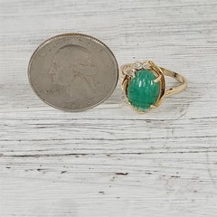 Vintage 14K Yellow Gold Carved Jade Diamond Ring 6.75 Retro Luxury Design Pretty
