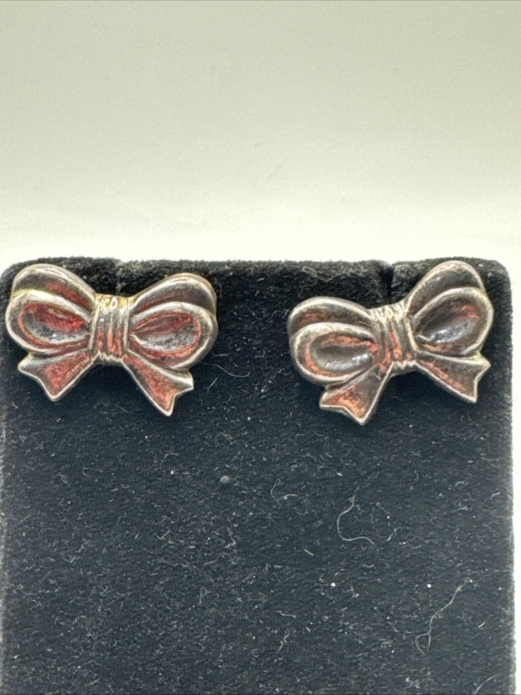 Vintage 925 Sterling Silver Bow Stud Earrings Pierced Ribbon Knot 4.3g