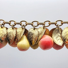 RARE! Napier Fruit Salad Charm Bracelet & Earrings, Peach, Nectarine, Pear Lemon