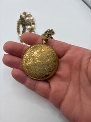 Signed Miriam Haskell Locket Necklace Faux Baroque Pearls Gold Tone VTG