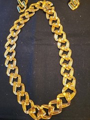 Vintage gold tone cuban link necklace and matching earrings set