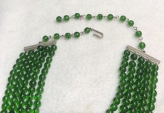 One Of A Kind Statement Necklace..Antique Dress Clip. Green Glass Beads (AS IS)