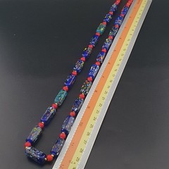Vintage Venetian Midnight Mosaic Trade Glass Bead Necklace 24in 6.2–20.1mm
