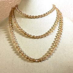 Vintage Opalite Pink Necklace Beaded AB Glass Opera Length Knotted Faceted 63”