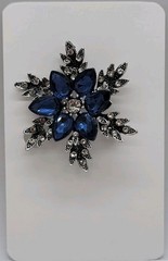 Vintage Blue Crystal Snowflake Brooch Pin – Sapphire Flower Silver Rhinestone