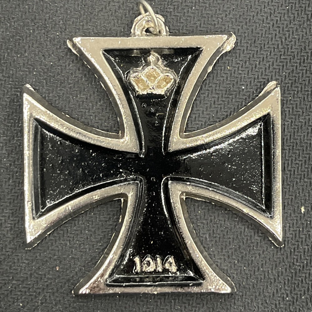Iron Cross Pendant Made in Japan With Raised Crown And 1914 Black & Silver Metal
