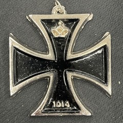 Iron Cross Pendant Made in Japan With Raised Crown And 1914 Black & Silver Metal
