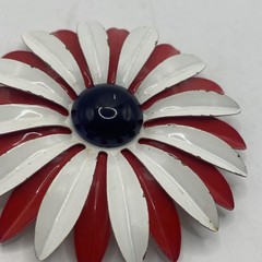 Vintage Enamel Flower Brooch Pin Red White Blue Patriotic Daisy 2.5 In Jewelry